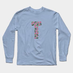 Floral Monogram Letter T Long Sleeve T-Shirt